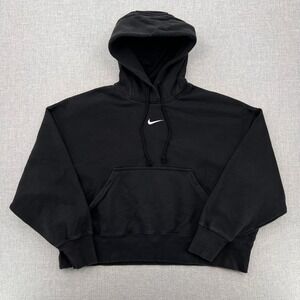 Nike Phoenix Club Fleece Hoodie Women Small Black Center Swoosh Pullover Lounge